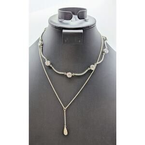 Lot of Two Silver Tone Lia Sophia & Unbranded Crystal Rhinestone Chain Necklaces